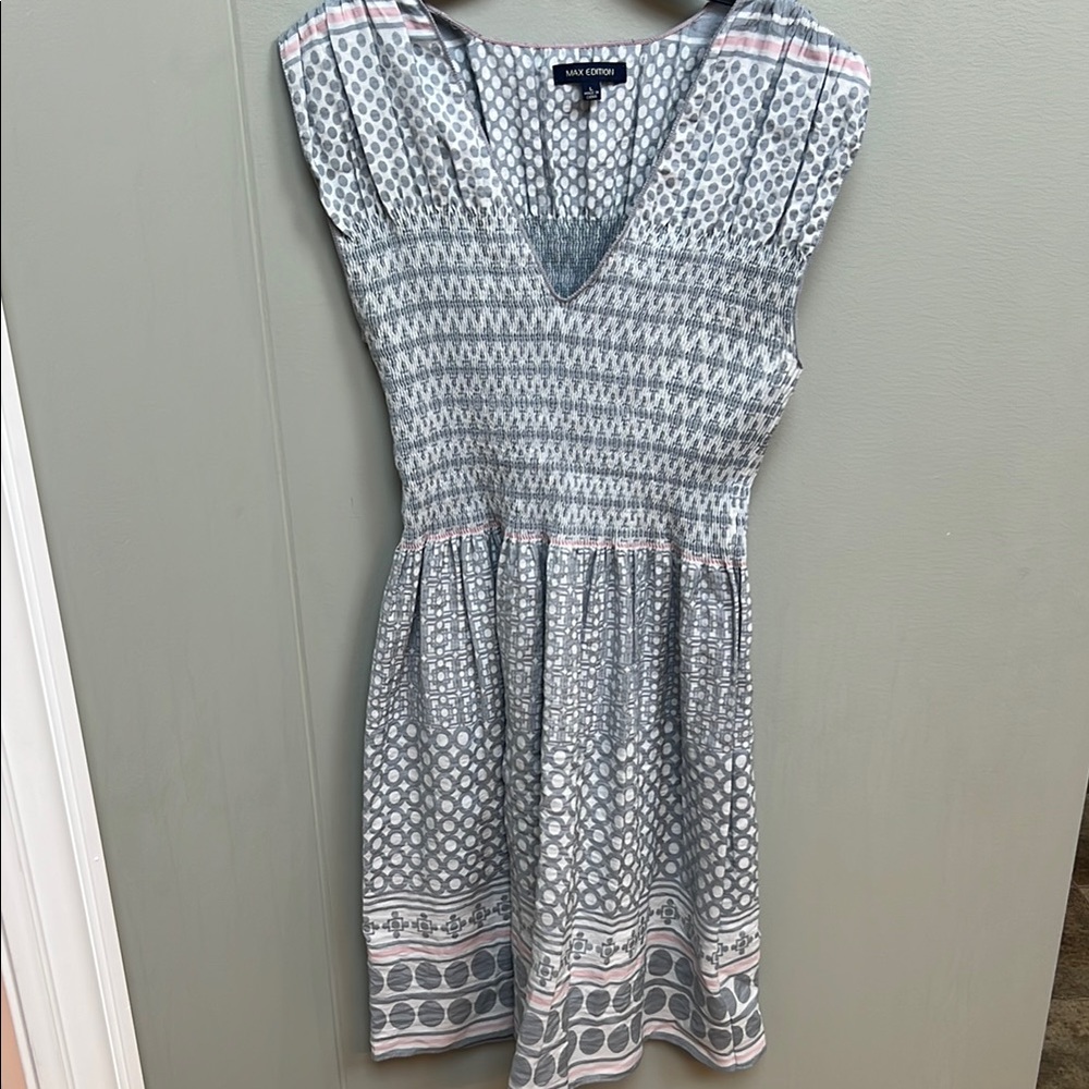 Max Edition Gray and White Smocked Tiered Sundress